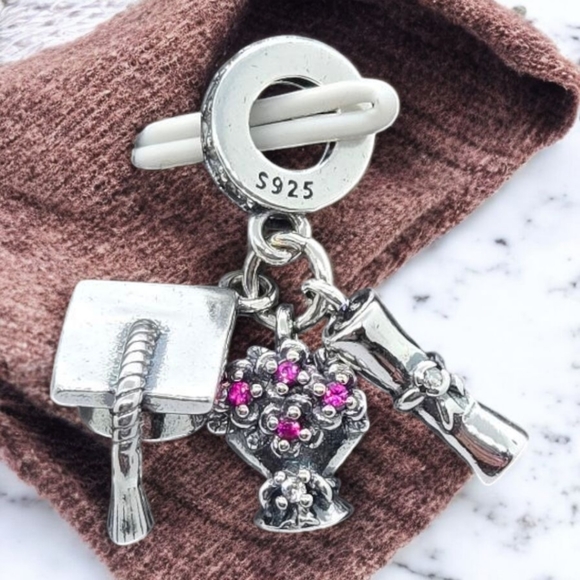 Graduation Charm Flowers Diploma S925 Sterling Silver Bracelet Graduate Gift NEW - Picture 6 of 9